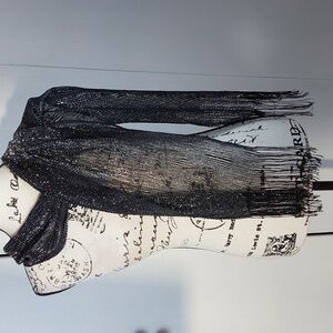 Silver & Black shimmer Metallic scarf with Fringe LARGE